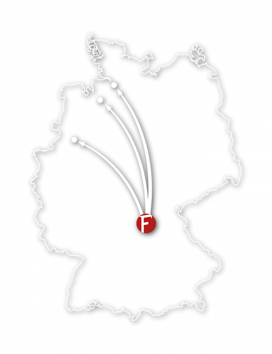Deutschlandkarte mit Pfeilen zu Flugzielen
